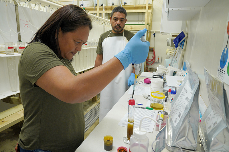 Tutu and Rennie in the Cawthron Aquaculture Park labs