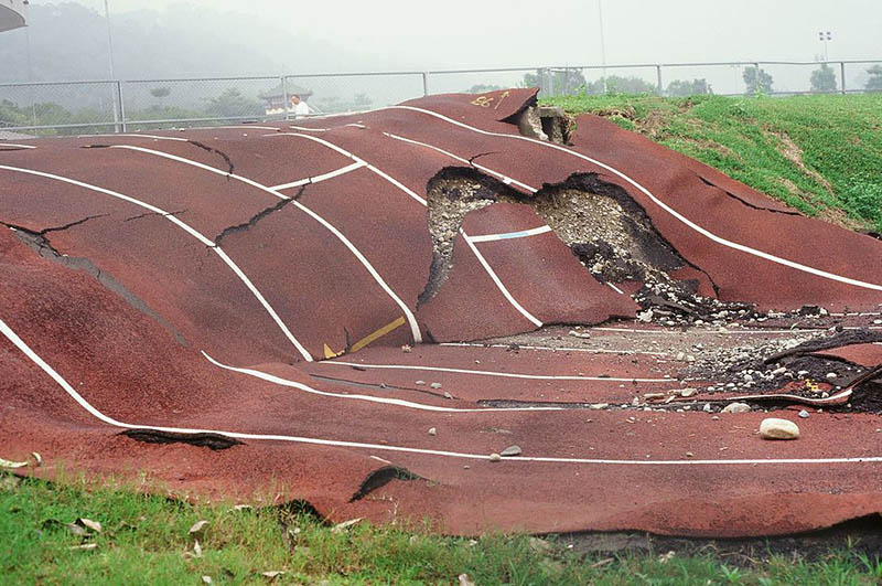 earthquake buckled running track