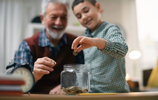 Father and child saving